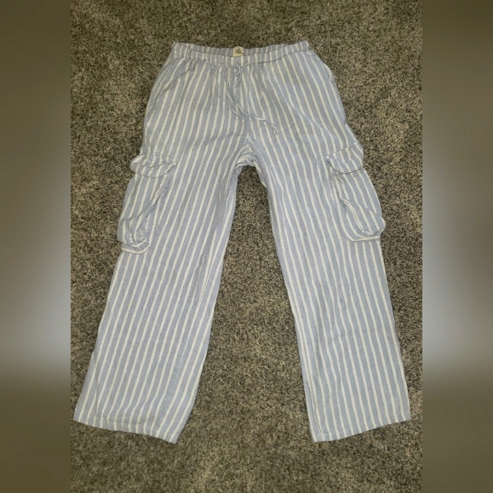 Happily Grey | Soft Wide Leg Striped Cargo Pants